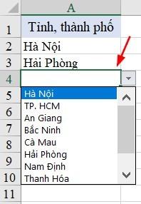 Tạo danh sách chọn tỉnh, thành phố